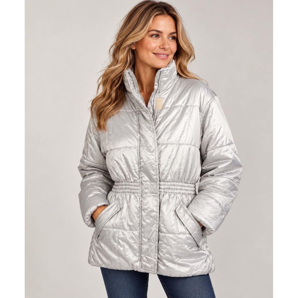 Eddie Bauer EBTEK Ski NWT Womens M Silver Metallic Vtg  Gorpcore Puffer y2 k 90s